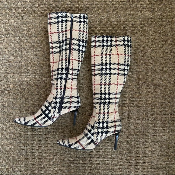 Burberry Shoes - BURBERRY Wool Nova Check Knee High Boots Sz 39.5